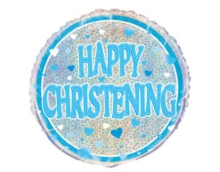 Helium Ballon Happy Christening Blauw 45cm Leeg