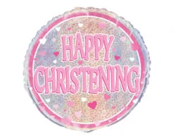 Helium Ballon Happy Christening Roze 45cm Leeg
