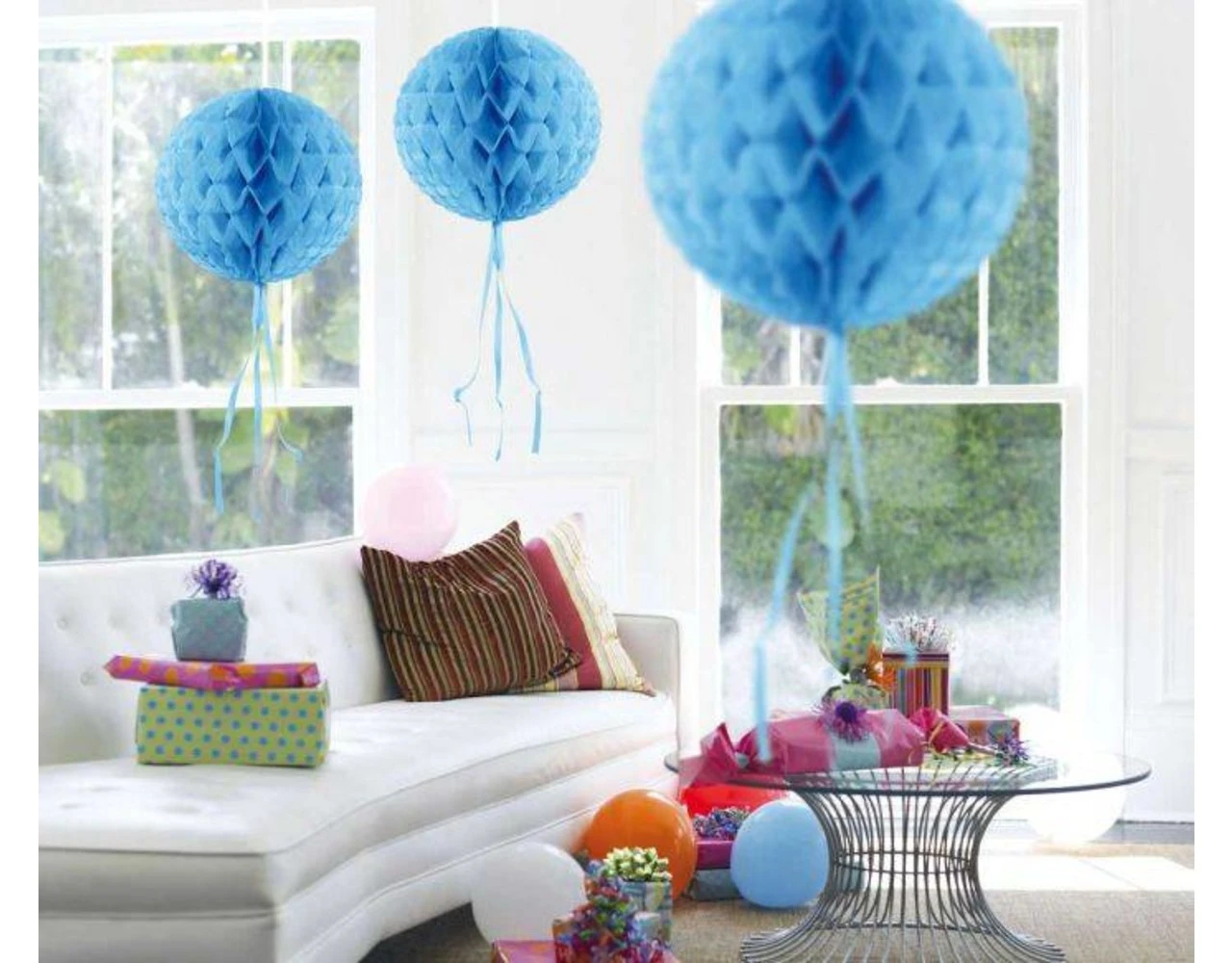 Honeycomb Bal Lichtblauw Franje 30cm 2 Honeycomb Bal Lichtblauw Franje 30cm - Afbeelding 2