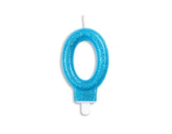 Kaars 0 Jaar Blauwe Glitter 7cm