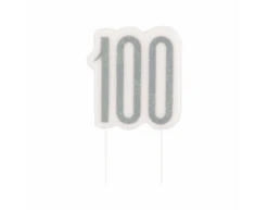 Kaars 100 Jaar Glitter Zilver 8,5cm