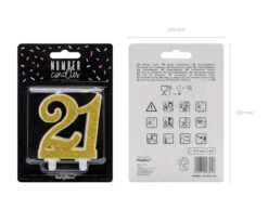 Kaars 21 Jaar Goud 7,5cm -Feestspullen Winkel kaars 21 jaar goud 75cm 2