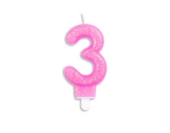 Kaars 3 Jaar Roze Glitter 7cm