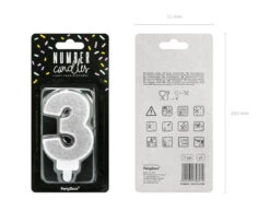 Kaars 3 Jaar Zilver 7cm -Feestspullen Winkel kaars 3 jaar zilver 7cm 3