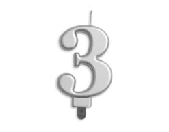 Kaars 3 Jaar Zilver Metallic 8cm