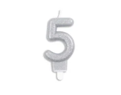 Kaars 5 Jaar Zilver Glitter 7cm