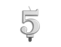 Kaars 5 Jaar Zilver Metallic 8cm