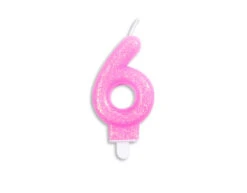 Kaars 6 Jaar Roze Glitter 7cm