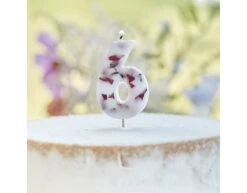 Kaars 6 Jaar Rozenblaadjes 9cm -Feestspullen Winkel kaars 6 jaar rozenblaadjes 9cm 2