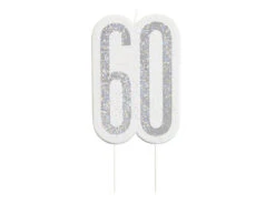 Kaars 60 Jaar Glitter Zilver 8,5cm