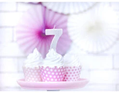 Kaars 7 Jaar Zilver 7cm -Feestspullen Winkel kaars 7 jaar zilver 7cm 2