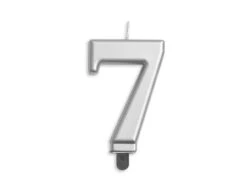 Kaars 7 Jaar Zilver Metallic 8cm