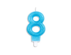 Kaars 8 Jaar Blauwe Glitter 7cm