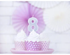 Kaars 8 Jaar Zilver 7cm -Feestspullen Winkel kaars 8 jaar zilver 7cm 2