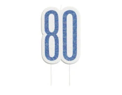 Kaars 80 Jaar Glitter Blauw 8,5cm
