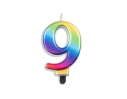 Kaars 9 Jaar Regenboog 7cm