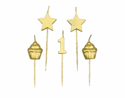 Kaarsjes 1 Jaar Cupcake Goud 17,5cm