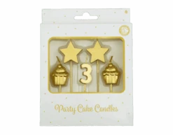 Kaarsjes 3 Jaar Cupcake Goud 17,5cm -Feestspullen Winkel kaarsjes 3 jaar cupcake goud 175cm 2