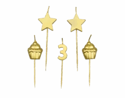 Kaarsjes 3 Jaar Cupcake Goud 17,5cm