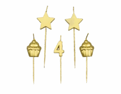 Kaarsjes 4 Jaar Cupcake Goud 17,5cm