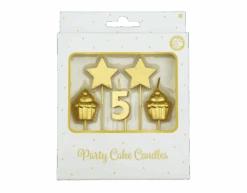 Kaarsjes 5 Jaar Cupcake Goud 17,5cm -Feestspullen Winkel kaarsjes 5 jaar cupcake goud 175cm 2