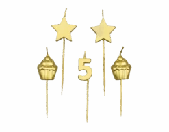 Kaarsjes 5 Jaar Cupcake Goud 17,5cm