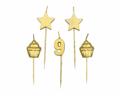 Kaarsjes 9 Jaar Cupcake Goud 17,5cm