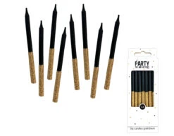 Kaarsjes Glitter Dip Zwart Goud 8cm 16st