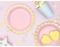 Lichtroze Bordjes Karton Goud 18cm 6st -Feestspullen Winkel lichtroze bordjes karton goud 18cm 6st 2