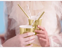 Papieren Rietjes Gouden Bloemen 19,5cm 10st -Feestspullen Winkel papieren rietjes gouden bloemen 195cm 10st 2