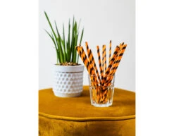 Papieren Rietjes Oranje/Zwart Gestreept 19,7cm 20st