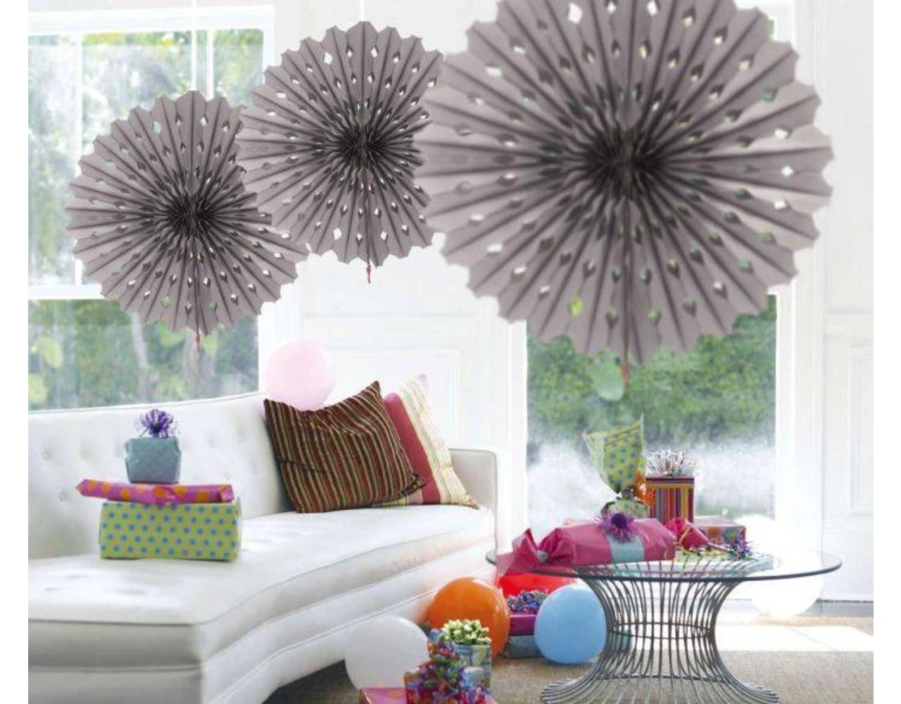 Papieren Waaier Zilver 45cm 2 Papieren Waaier Zilver 45cm - Afbeelding 2