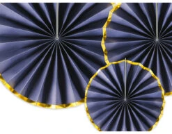 Papieren Waaiers Donkerblauw Goud Set 23-40cm 3 Delig -Feestspullen Winkel papieren waaiers donkerblauw goud set 23 40cm 3 de 2