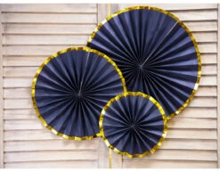 Papieren Waaiers Donkerblauw Goud Set 23-40cm 3 Delig -Feestspullen Winkel papieren waaiers donkerblauw goud set 23 40cm 3 de 3