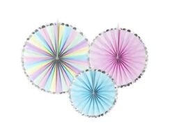 Papieren Waaiers Gekleurd Unicorn Set 21-30cm 3 Delig