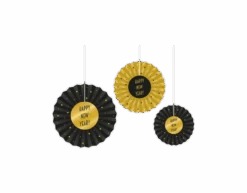 Papieren Waaiers Happy New Year Set 20-40cm 3-delig