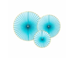 Papieren Waaiers Lichtblauw Goud Set 23-40cm 3 Delig