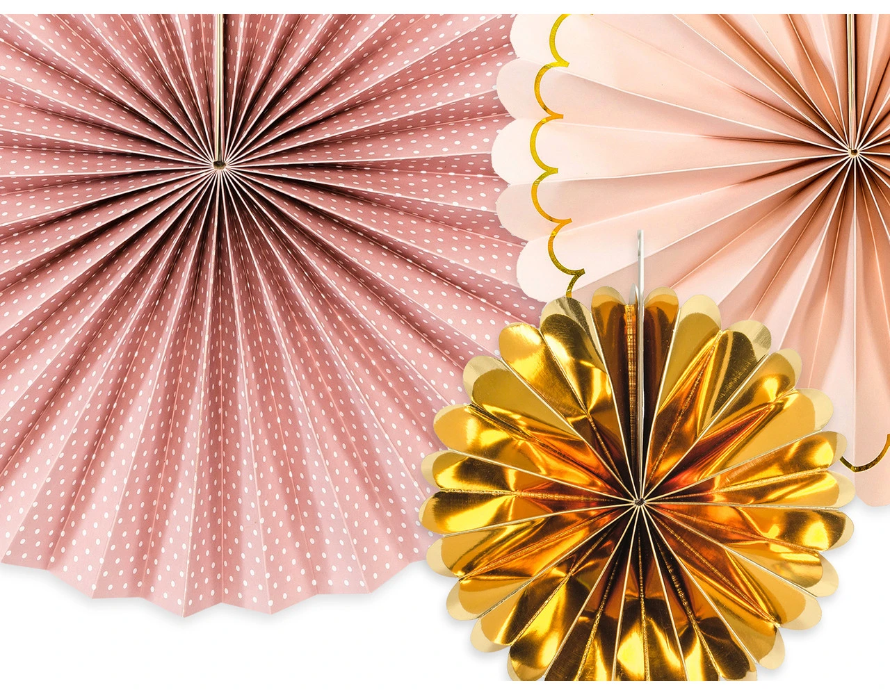 Papieren Waaiers Roze Set 13-32cm 3 Delig 2 Papieren Waaiers Roze Set 13-32cm 3 Delig - Afbeelding 2