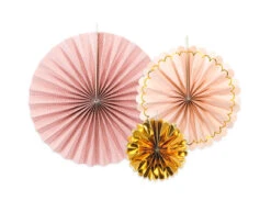 Papieren Waaiers Roze Set 13-32cm 3 Delig