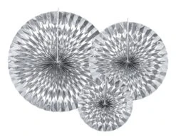 Papieren Waaiers Zilver Folie Set 23-40cm 3 Delig
