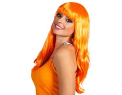 Pruik Lang Haar Oranje Slag