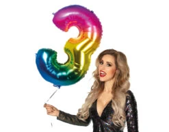 Regenboog Cijfer Ballon 3 Jaar 86cm