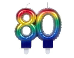 Regenboog Kaars 80 Jaar 8cm