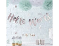 Rose Gouden Letterslinger Hello World 1,5m -Feestspullen Winkel rose gouden letterslinger hello world 15m 2