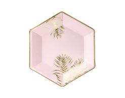 Roze Borden Gouden Bladeren 23cm 6st
