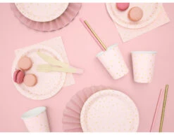 Roze Borden Gouden Stippen 18cm 6st -Feestspullen Winkel roze borden gouden stippen 18cm 6st 2