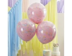 Roze Confetti Ballonnen Pastel Dubbellaags 45cm 3st -Feestspullen Winkel roze confetti ballonnen pastel dubbellaags 45cm 3s 2