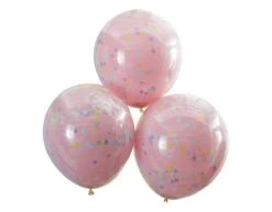 Roze Confetti Ballonnen Pastel Dubbellaags 45cm 3st