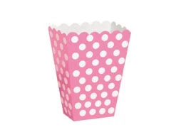 Roze Popcorn Bakjes Witte Stippen 13,7cm 8st