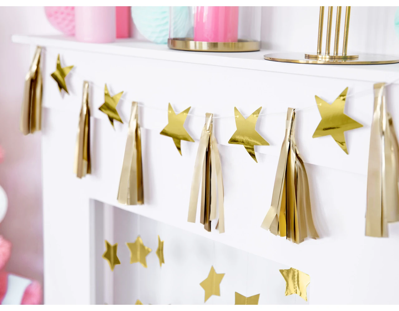 Sterren Tassel Slinger Goud 1,3m 3 Sterren Tassel Slinger Goud 1,3m - Afbeelding 3